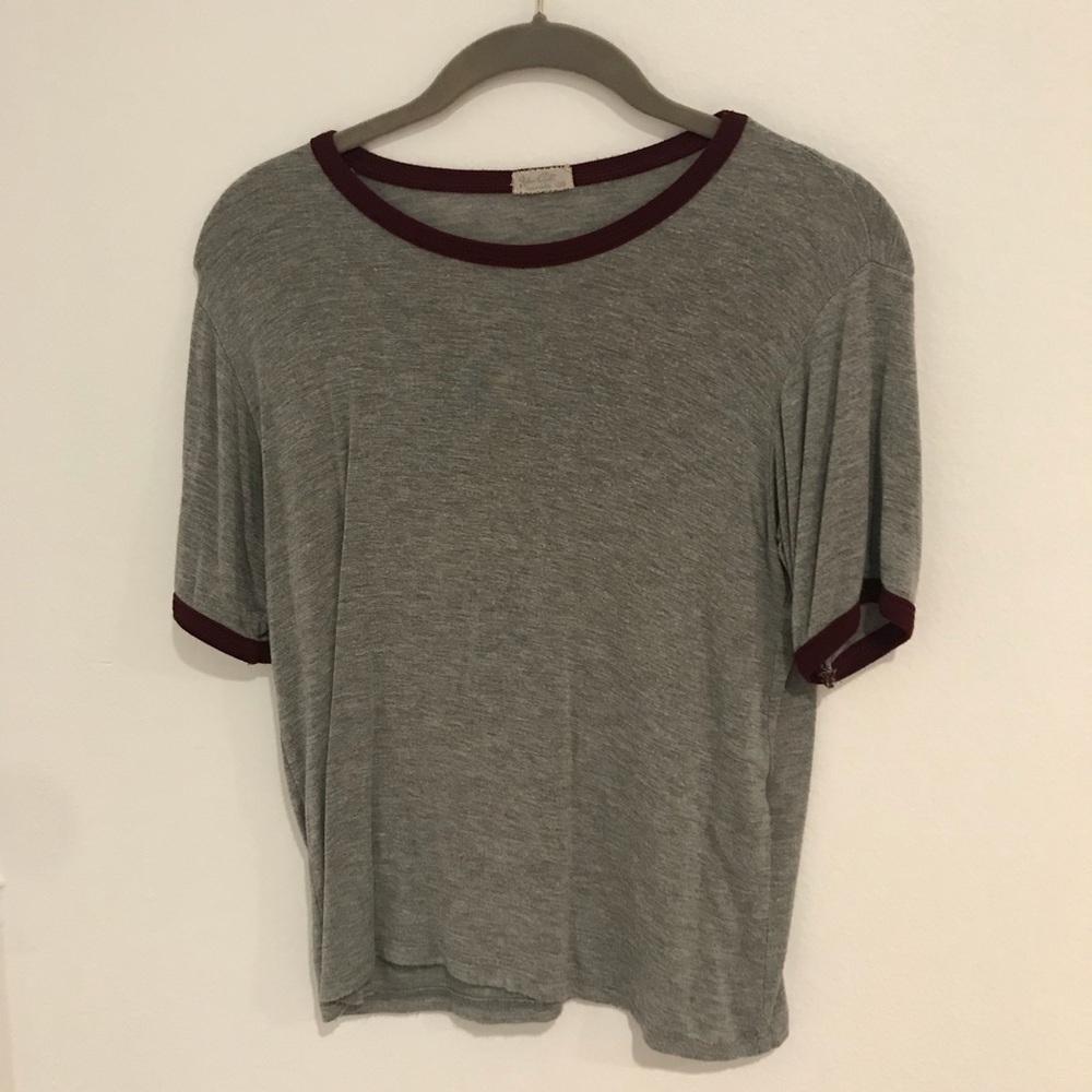 Brandy Melville grey shirt with maroon border